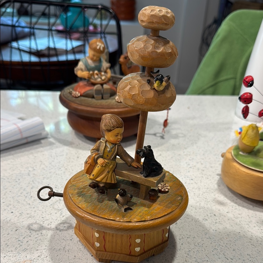 Wooden Music Box with Child and Animals